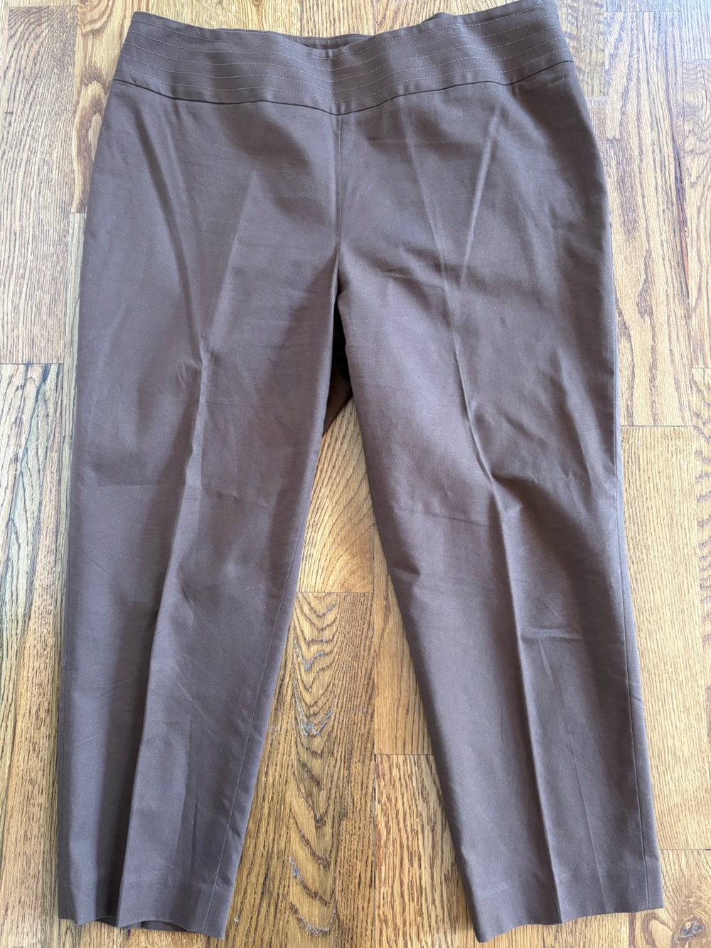 Ann Klein Brown Cropped Pants Side Zip High Waist Stretch Casual Office Size 16 - Picture 3 of 10